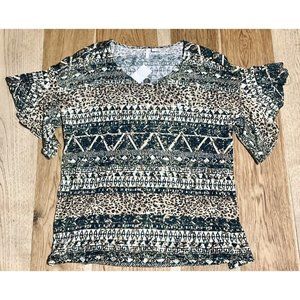 Est. 1946 Top Cheetah Leopard Camo Flutter Sleeve Shirt Women’s 18/20 New